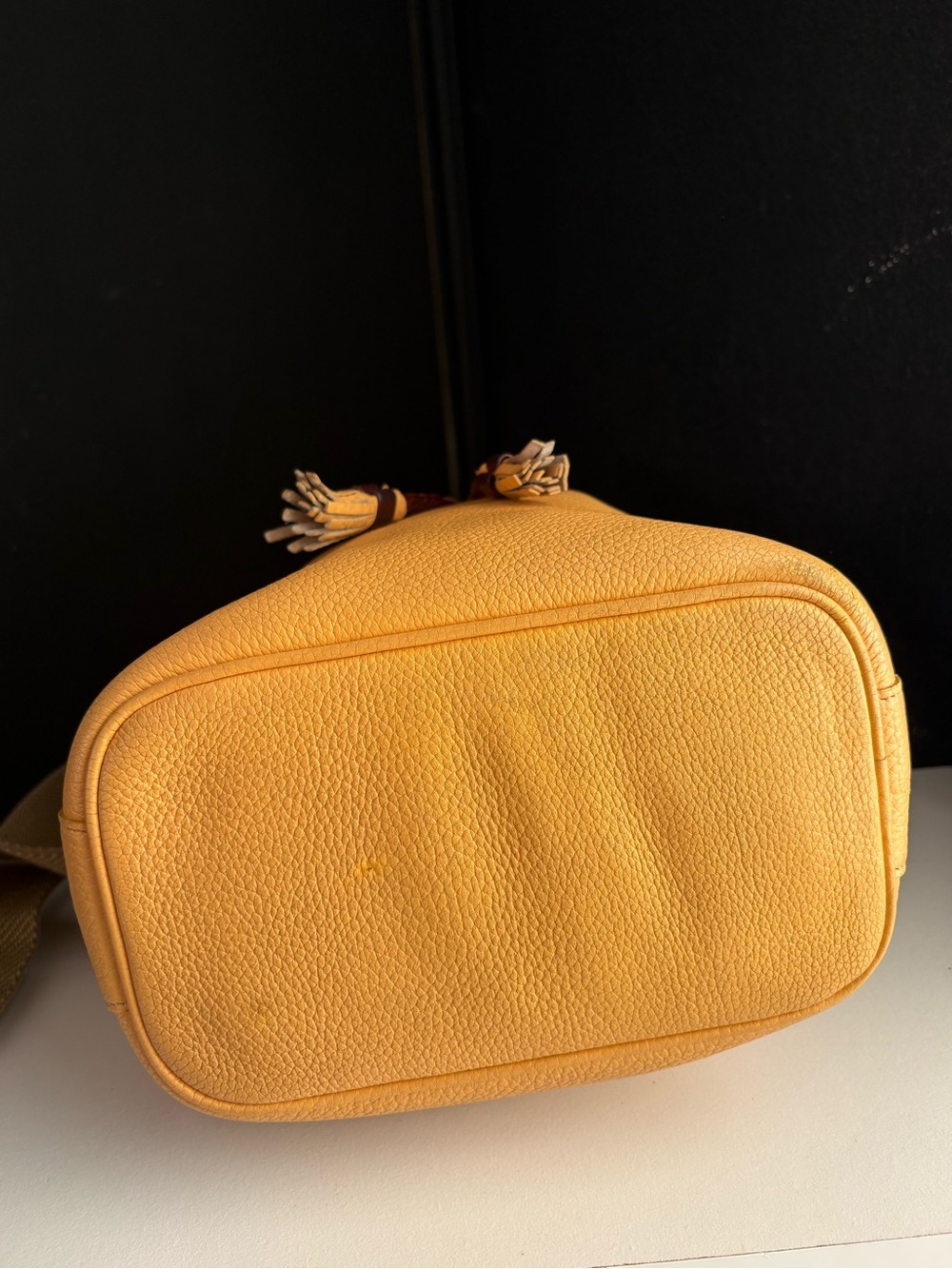 Dooney & Bourke awl Yellow Leather Webster twill strap Drawstring Bucket Bag - Picture 6 of 16